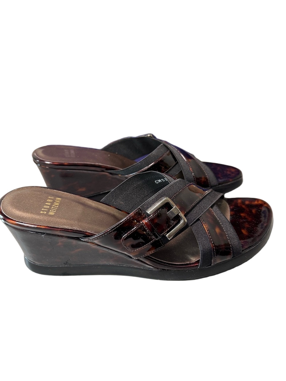 Stuart Weitzman Dark Tortoiseshell Brown Wedge Slide Sandals Size 9.5 with Box